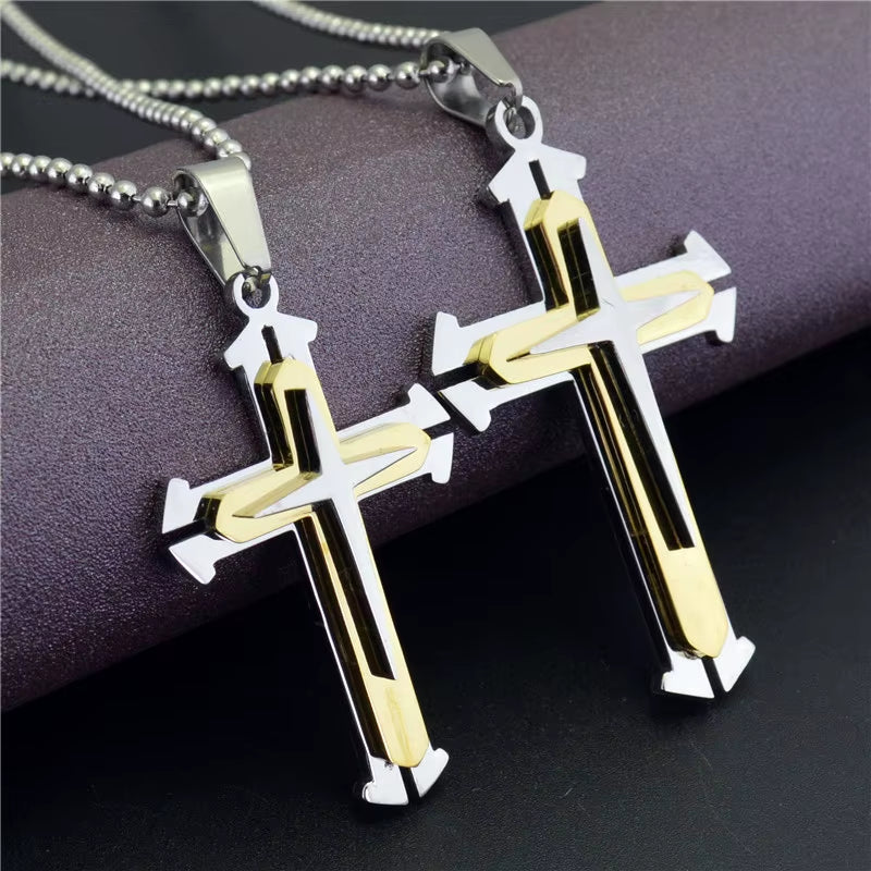 Newest Cross Necklaces Unisex Men Man Blue Black Silver Color Stainless Steel Chain Pendant Necklace