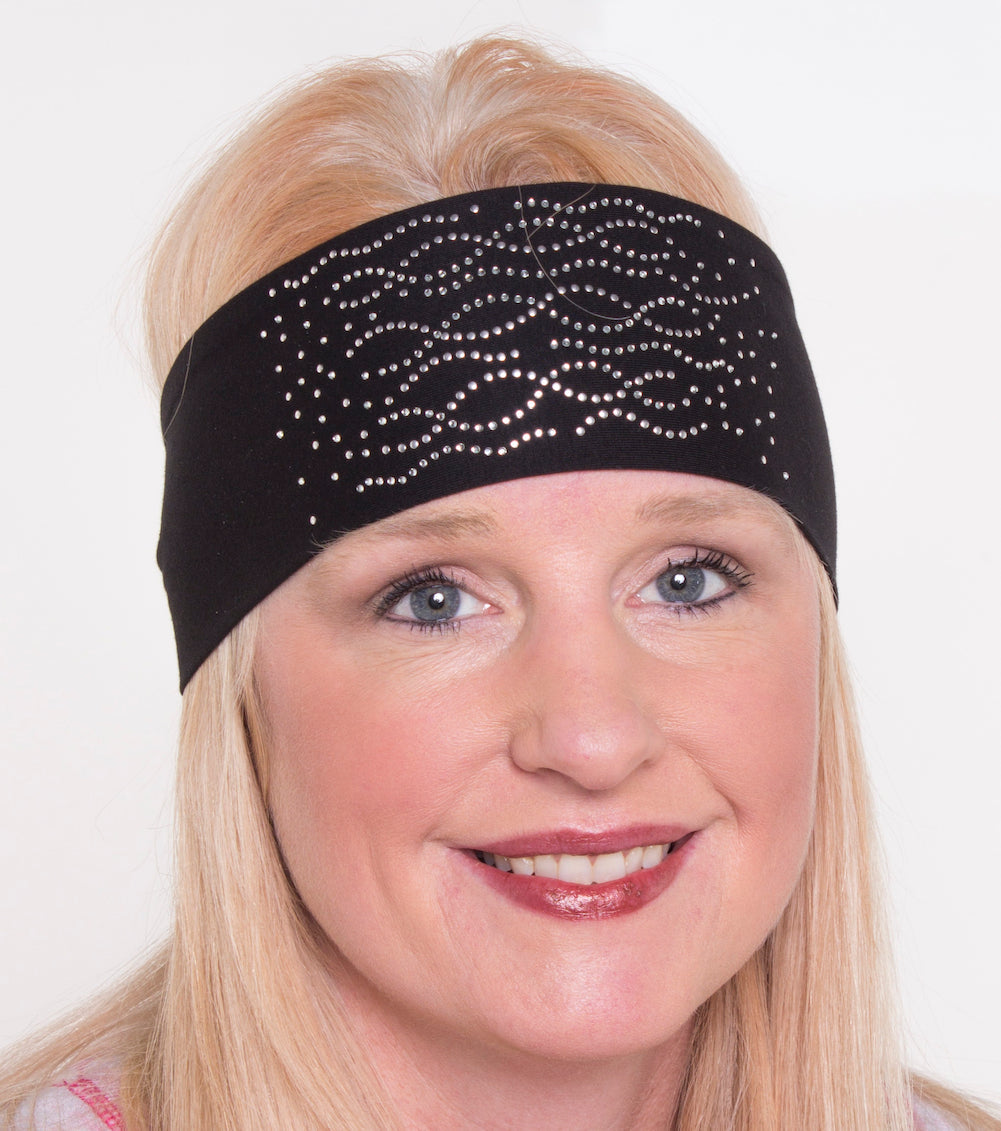Tie-back Stretchy Rhinestone Bandana Multi Swirl Design, 2 Colors