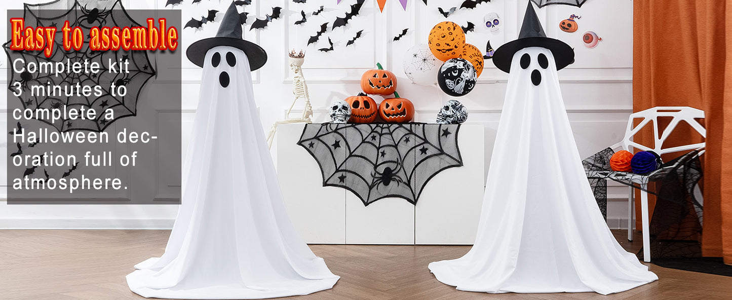 Halloween Decorations Outdoor Diy Large Lighted White Cloth Ghosts Cute Ghost With Led String Lights Home Porch Yard Deco