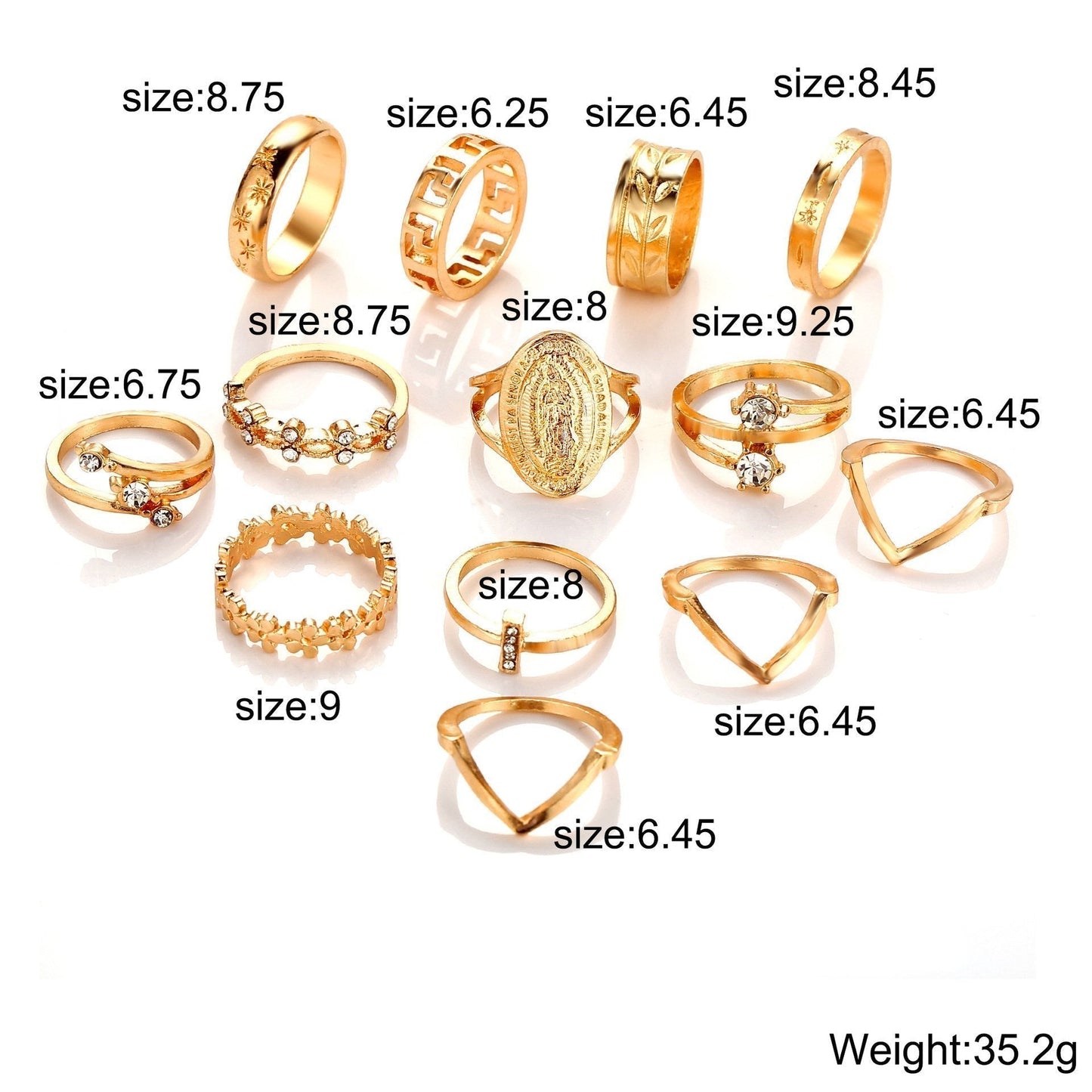 13 Piece Medallion Ring Set With Austrian Crystals 18K Gold Plated Ring ITALY Design -
