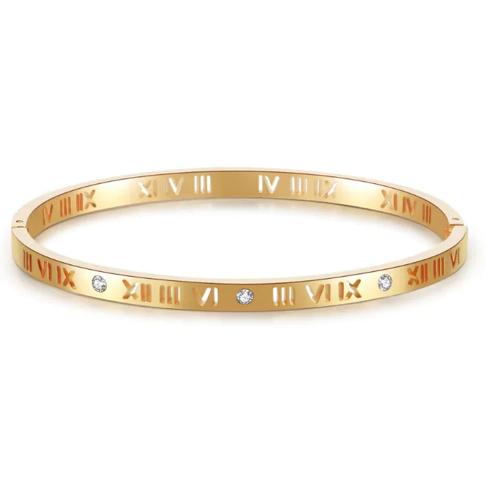 Women's Titanium Steel Roman Numeral Diamond Bracelet -