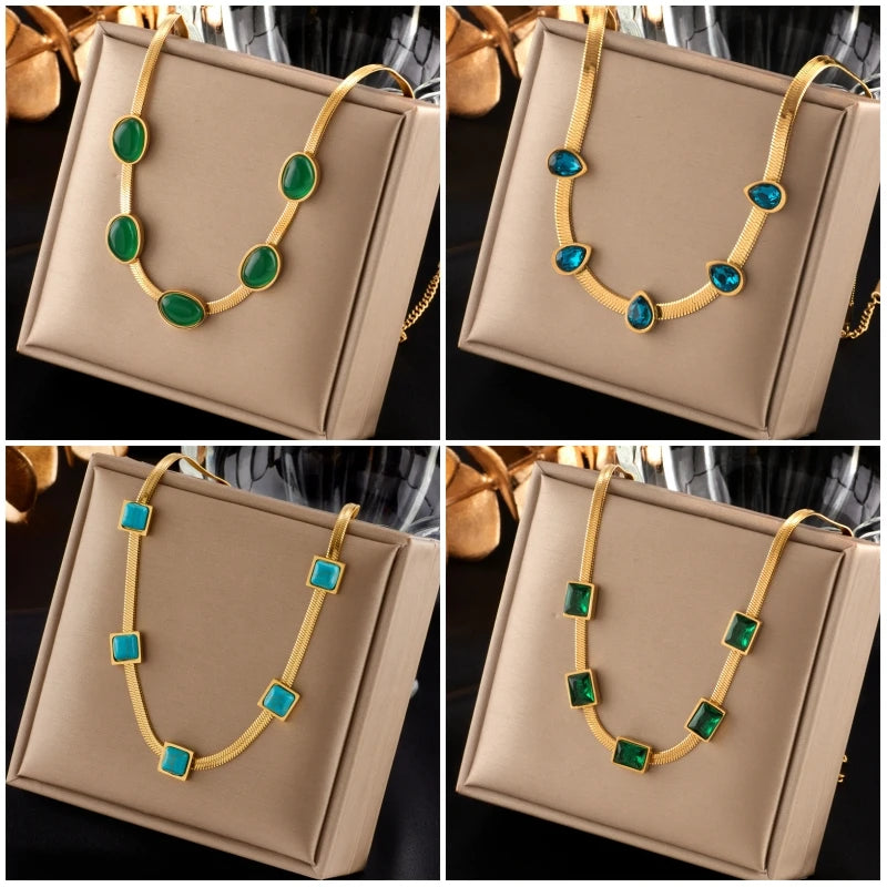 316L Stainless Steel Gold Color Crystal Necklace for Women Punk Street Trend Snake Chain Choker Girls Jewelry Gifts