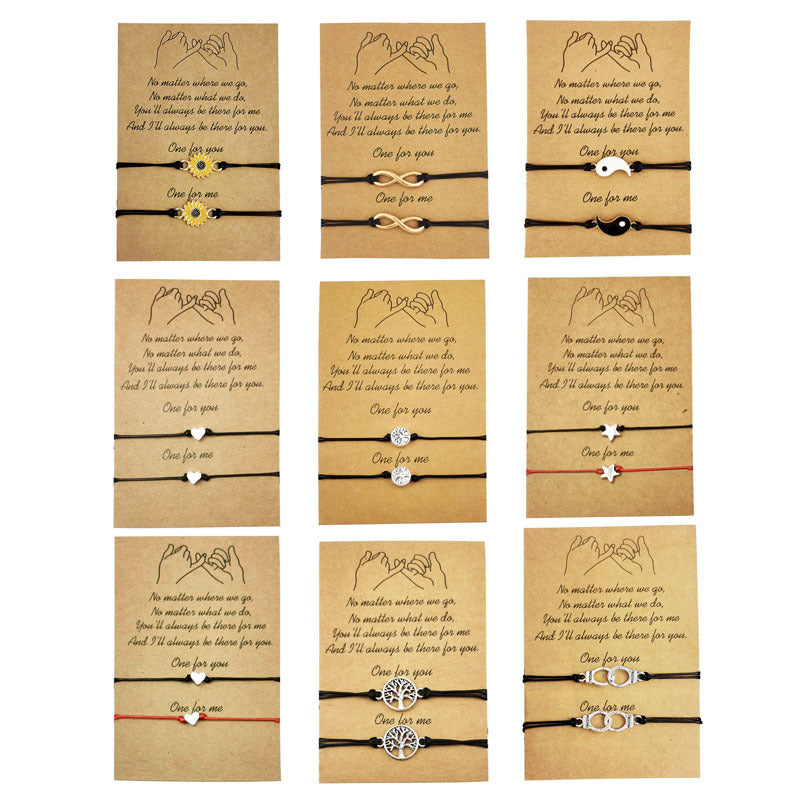 Heart-shaped Sunflower Wax Line Hand-woven Couple Friendship Card Bracelet Housewares qykyai-sq.myshopify.com