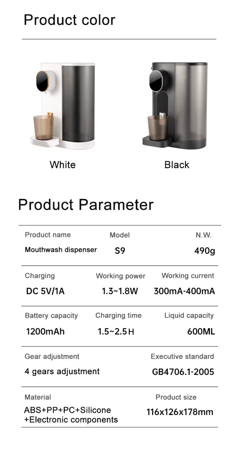 600Ml Automatic Mouthwash Wine Dispenser for Bathroom 4 Levels Wall Mounted Home Rest Time Drinkings Tools Mouth Wash Dispenser