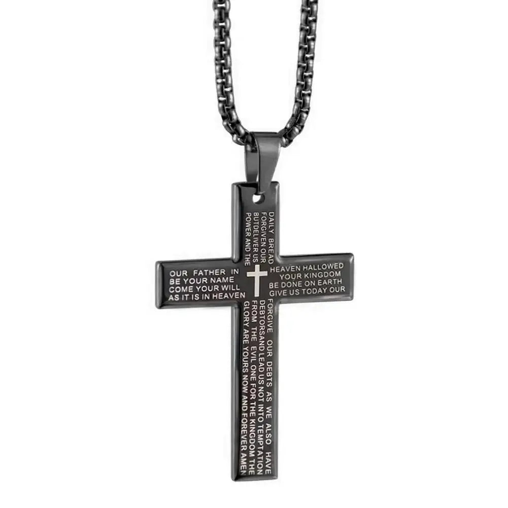 Fashion Bible Jesus Cross Pendant Necklace Hip Hop Men Stainless Steel Pendant Necklace for Women Retro Religious Prayer Jewelry