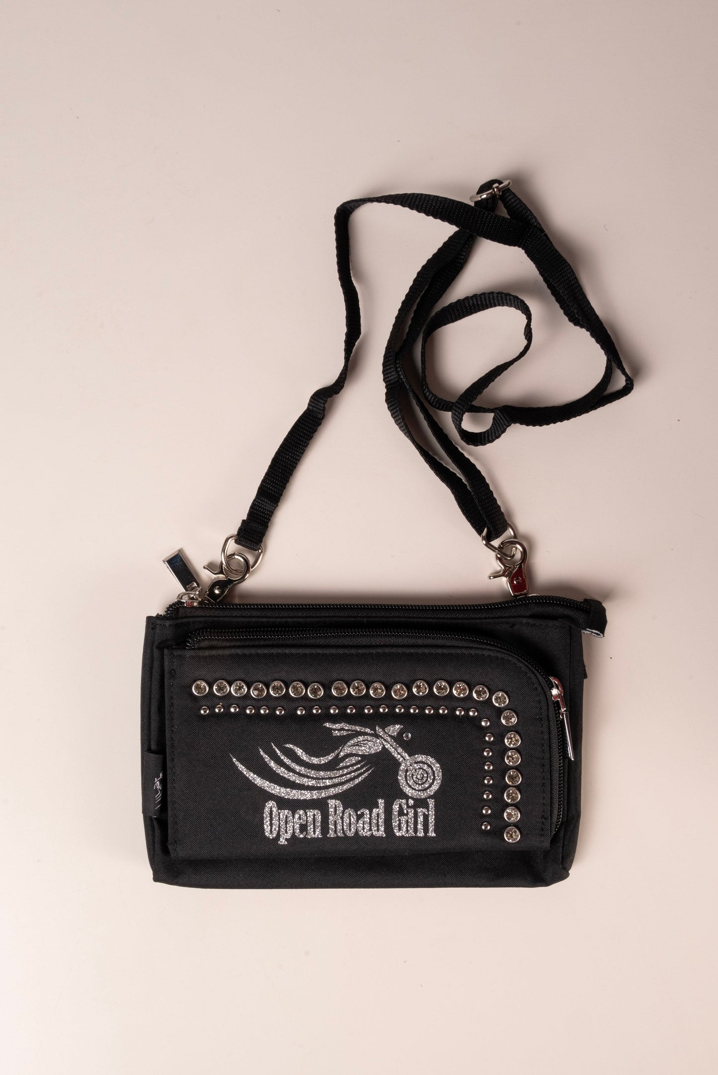 Studded with Glitter Open Road Girl Logo Durable Canvas Hip Purse