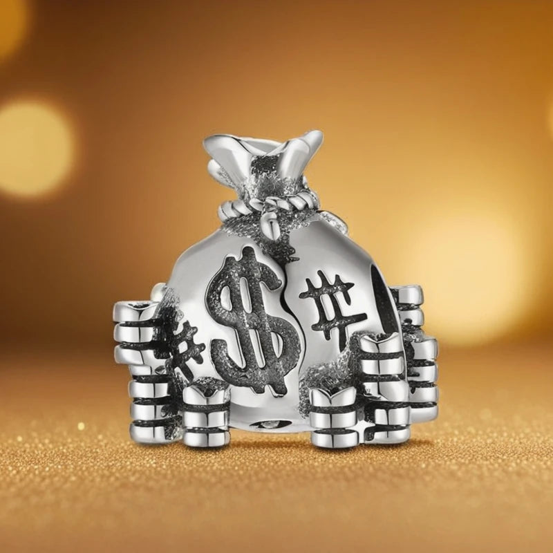 US Dollar Money Bag Charm Real 925 Sterling Silver Lucky Beads for Women Charm Bracelet Necklace Fashions Jewelry Making Gift