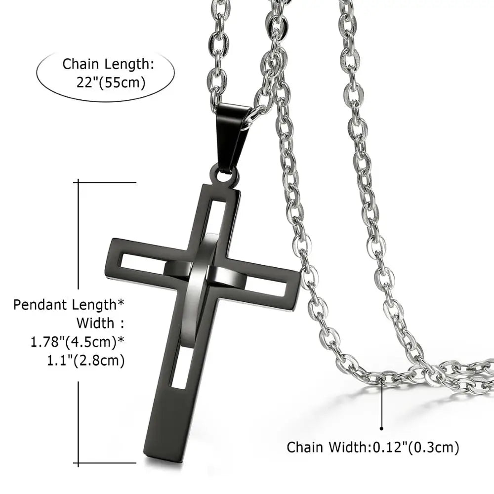 2020 Retro Stainless Steel Black Cross Pendants Necklace for Men Chain Necklaces Christian Jewelry Dropshipping