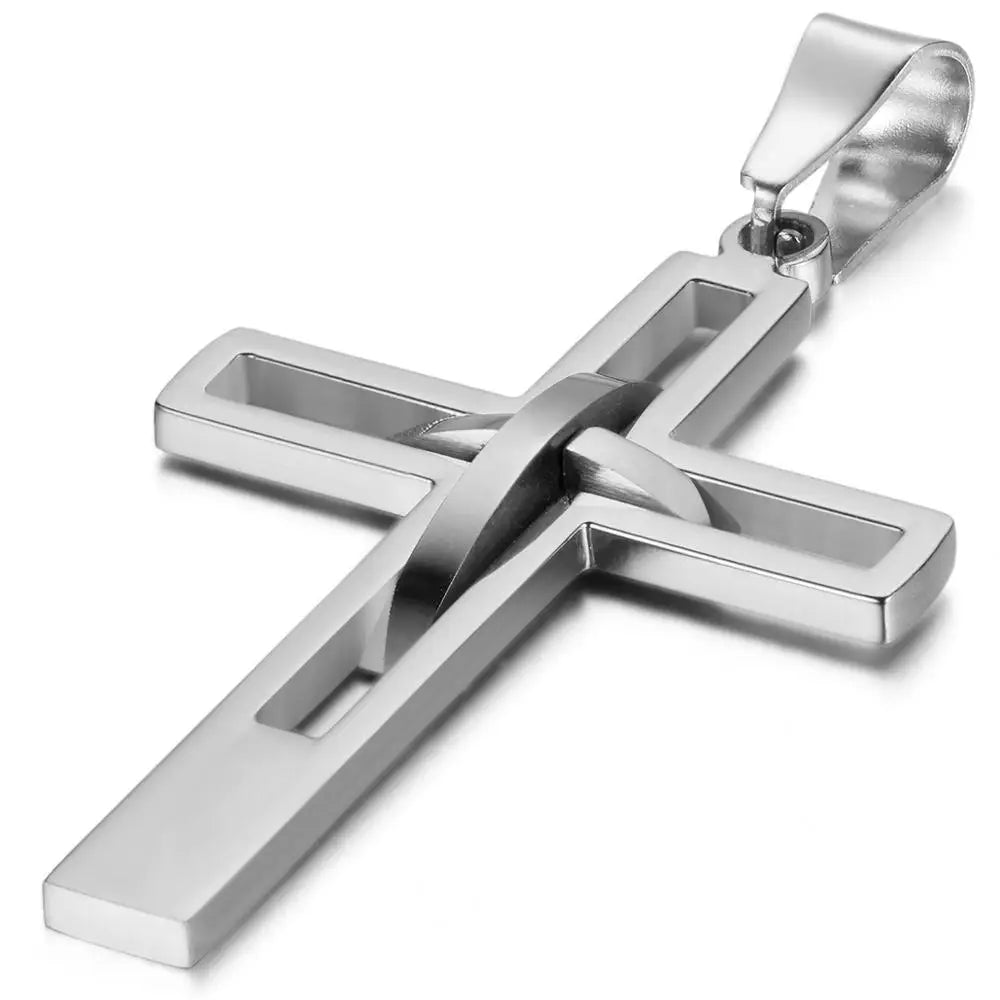 2020 Retro Stainless Steel Black Cross Pendants Necklace for Men Chain Necklaces Christian Jewelry Dropshipping