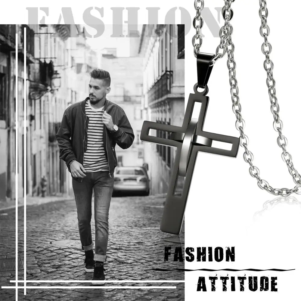 2020 Retro Stainless Steel Black Cross Pendants Necklace for Men Chain Necklaces Christian Jewelry Dropshipping