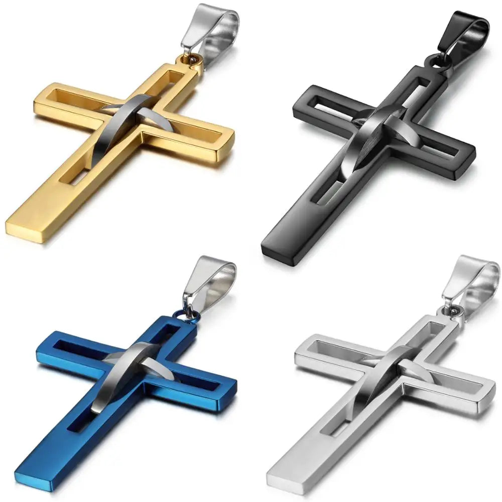2020 Retro Stainless Steel Black Cross Pendants Necklace for Men Chain Necklaces Christian Jewelry Dropshipping