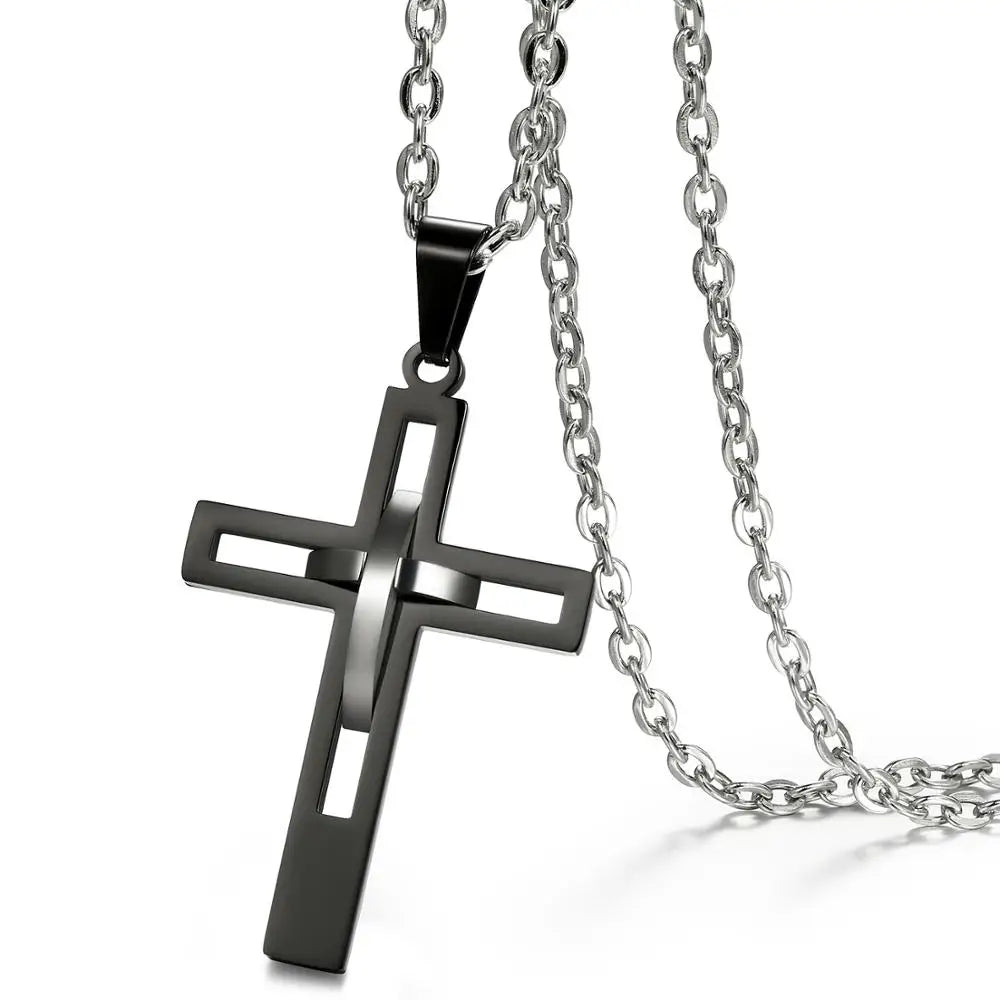 2020 Retro Stainless Steel Black Cross Pendants Necklace for Men Chain Necklaces Christian Jewelry Dropshipping