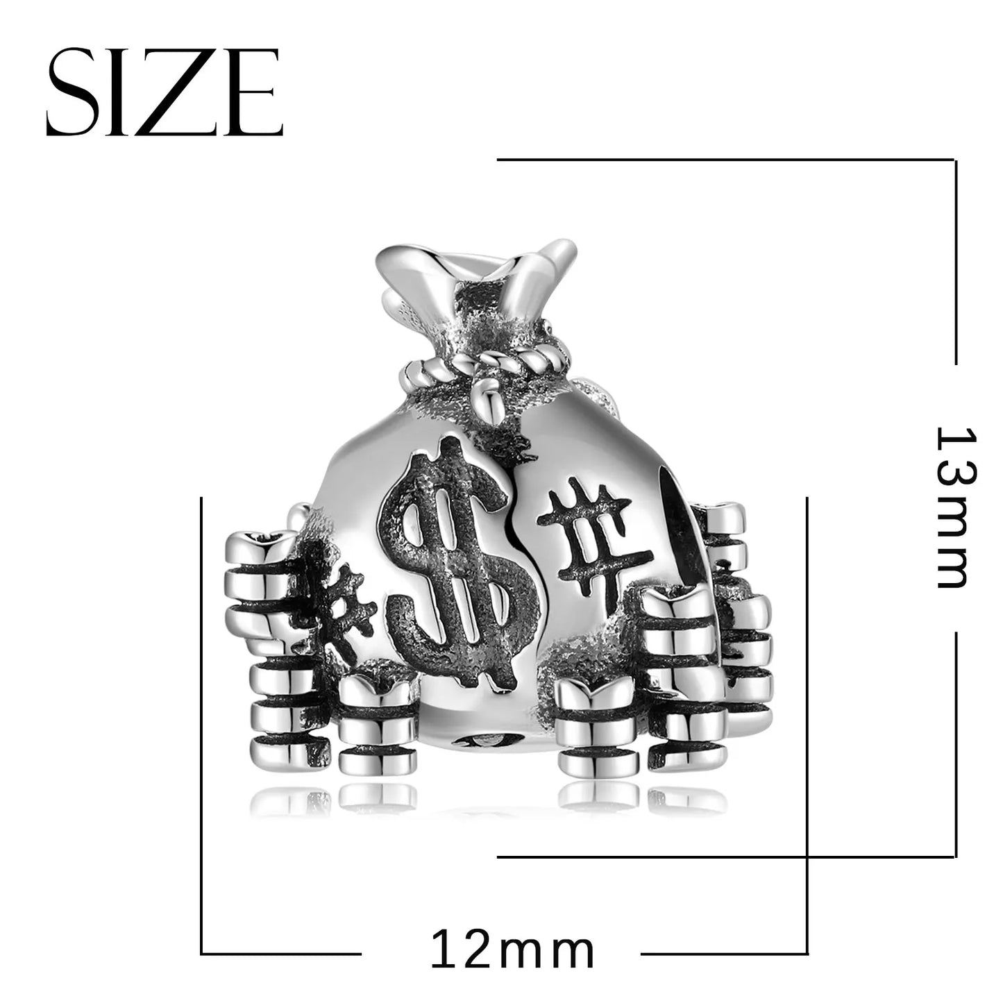 US Dollar Money Bag Charm Real 925 Sterling Silver Lucky Beads for Women Charm Bracelet Necklace Fashions Jewelry Making Gift