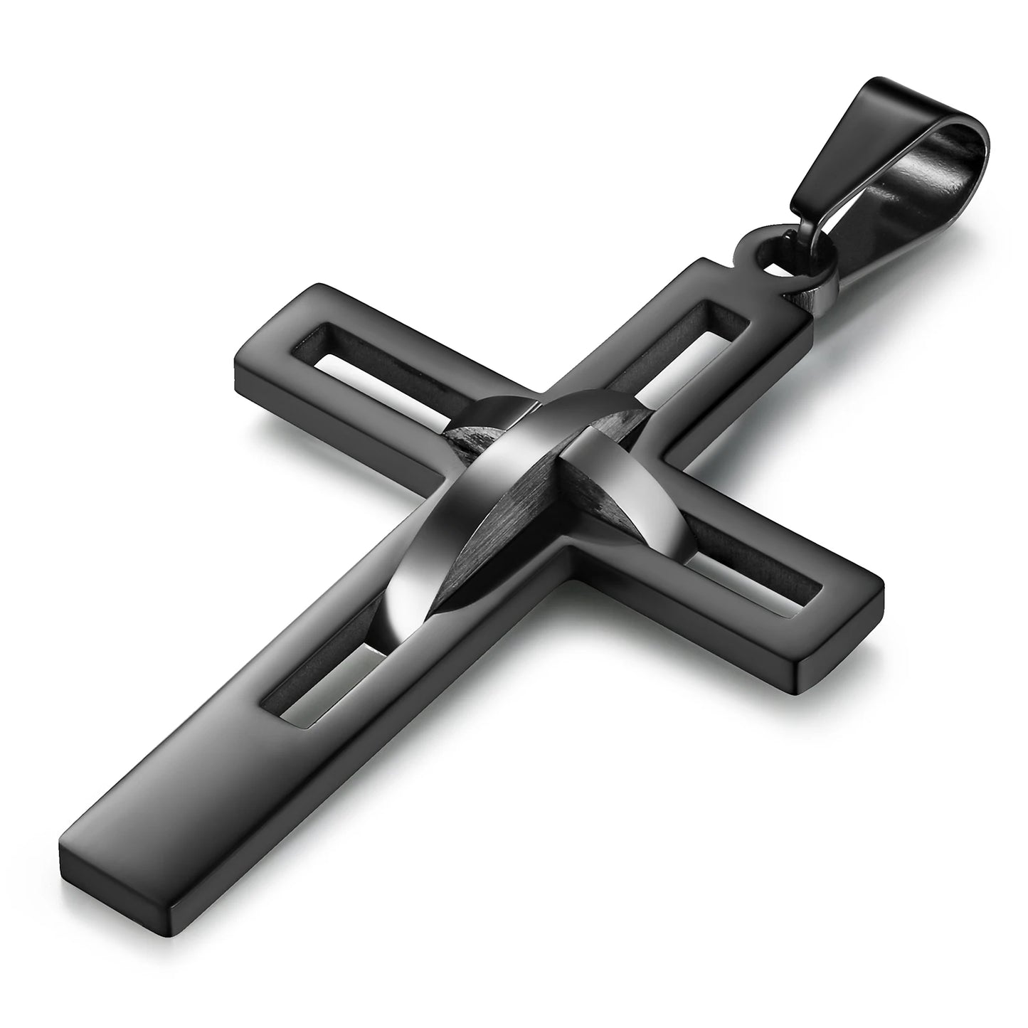 2020 Retro Stainless Steel Black Cross Pendants Necklace for Men Chain Necklaces Christian Jewelry Dropshipping
