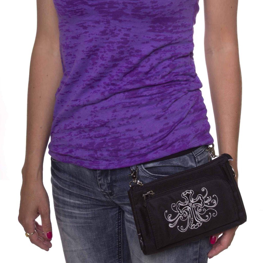 3-in-1 Belt Bag Phone Holder, Crossbody, Fanny Pack, Silver Cross Purse