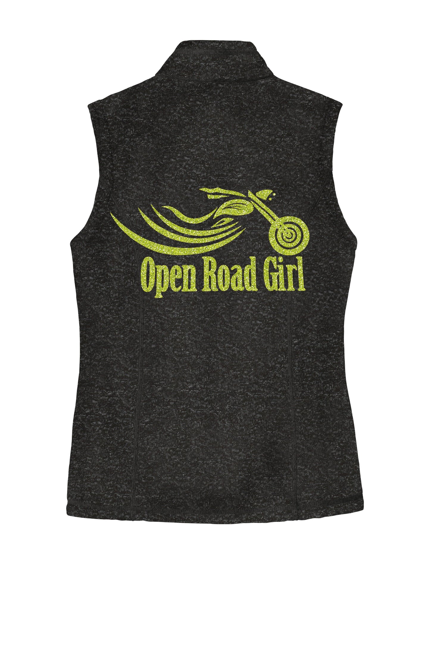 BLACK HEATHER Open Road Girl Sweater Fleece Vest- Choose your logo COLOR!