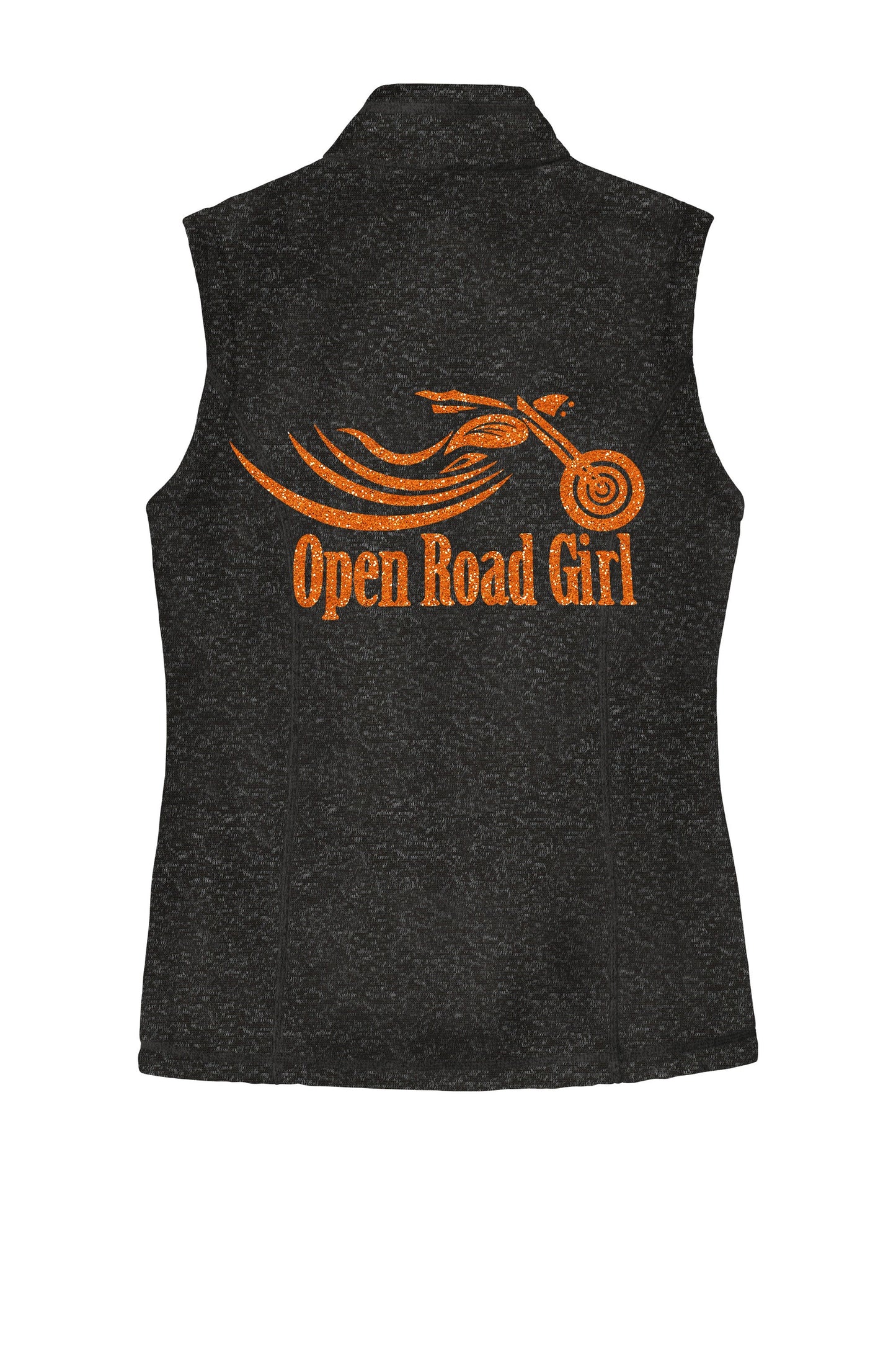 BLACK HEATHER Open Road Girl Sweater Fleece Vest- Choose your logo COLOR!