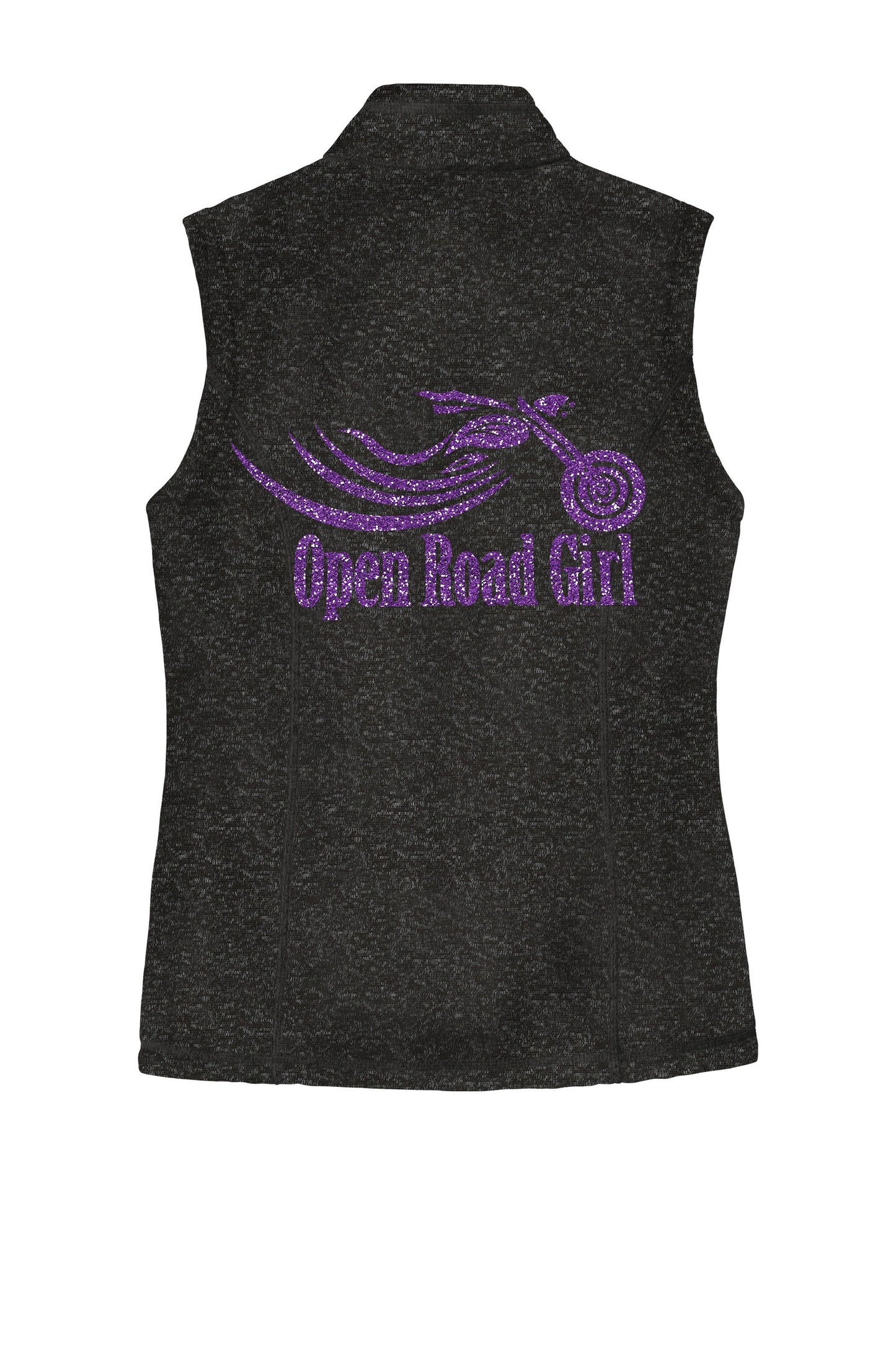 BLACK HEATHER Open Road Girl Sweater Fleece Vest- Choose your logo COLOR!
