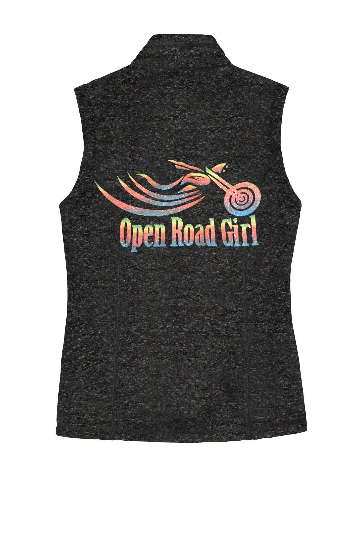 BLACK HEATHER Open Road Girl Sweater Fleece Vest- Choose your logo COLOR!