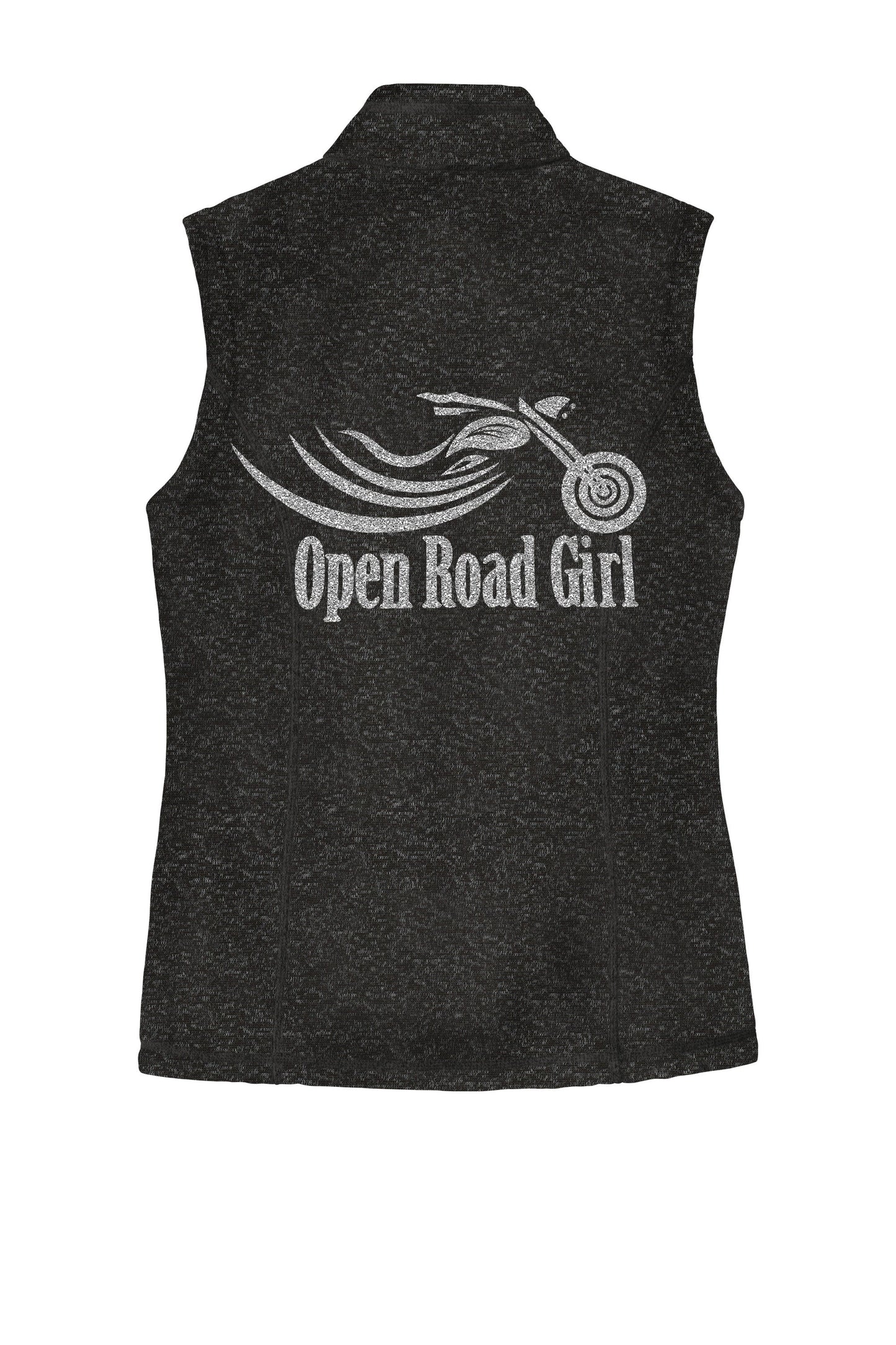 BLACK HEATHER Open Road Girl Sweater Fleece Vest- Choose your logo COLOR!