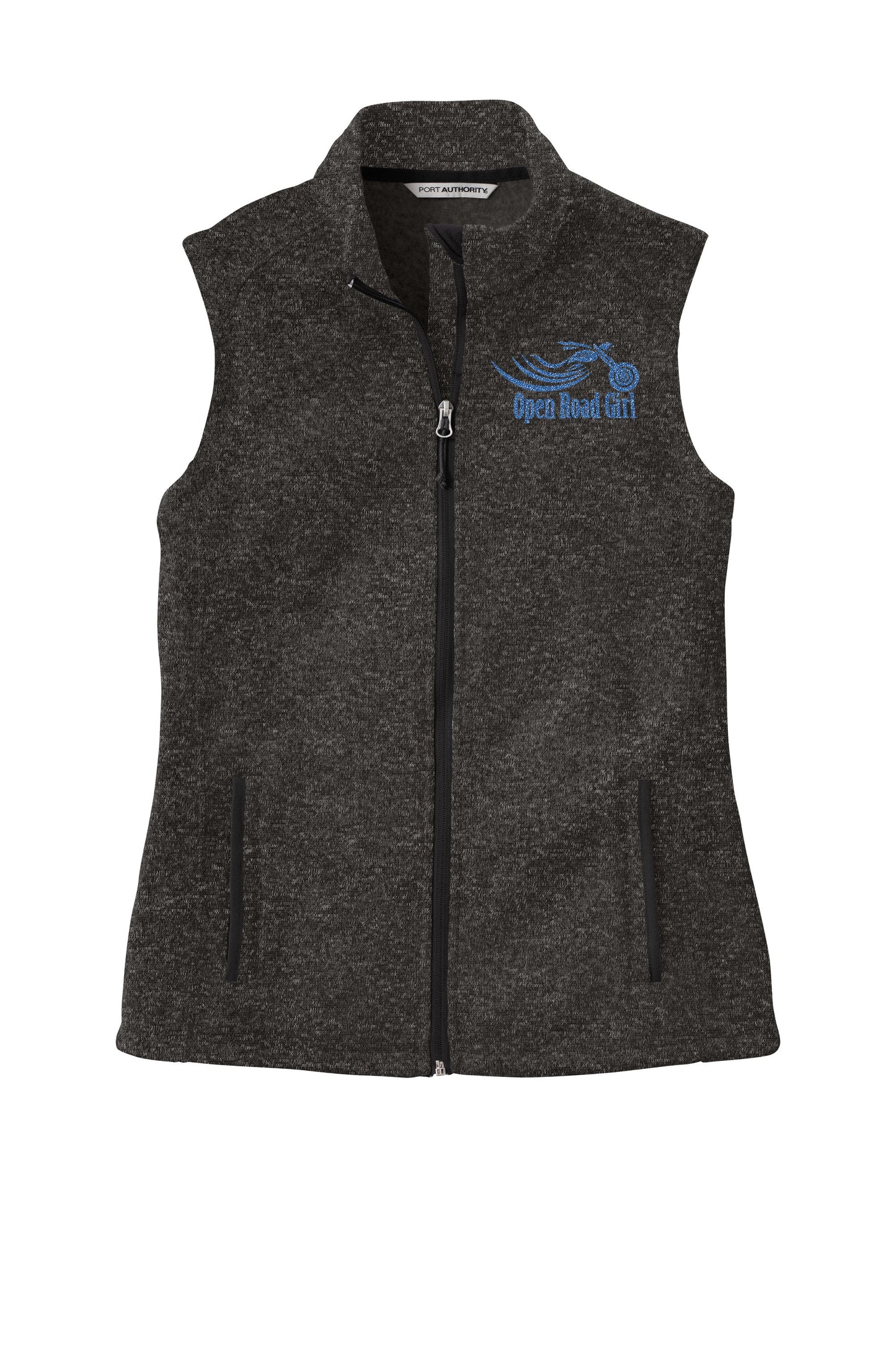 BLACK HEATHER Open Road Girl Sweater Fleece Vest- Choose your logo COLOR!