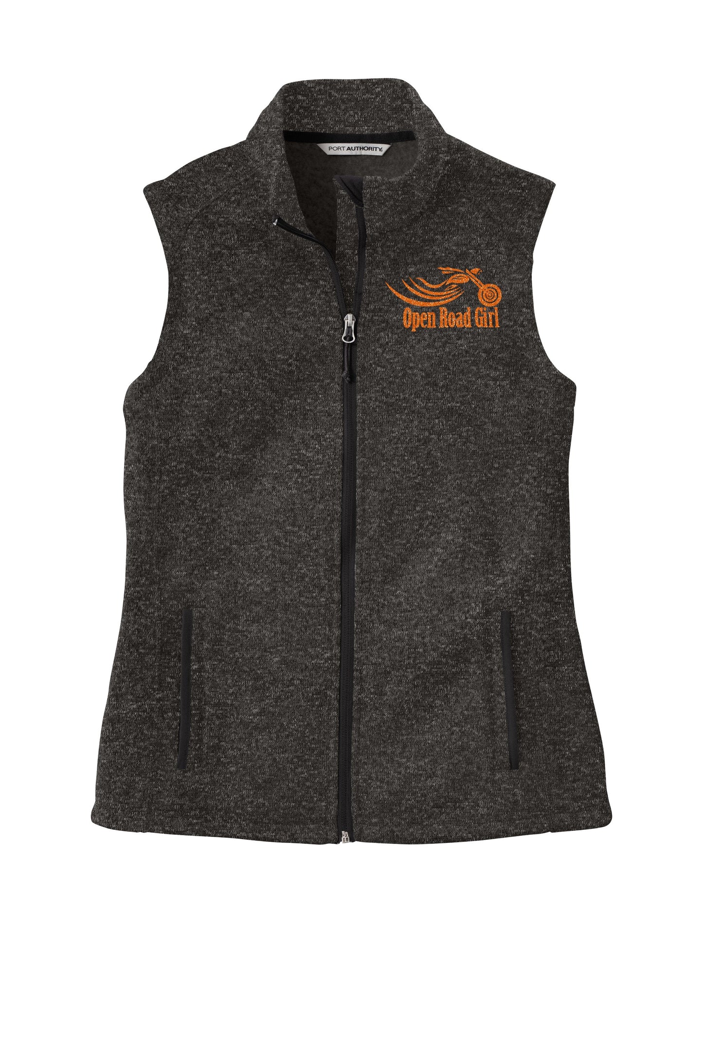 BLACK HEATHER Open Road Girl Sweater Fleece Vest- Choose your logo COLOR!