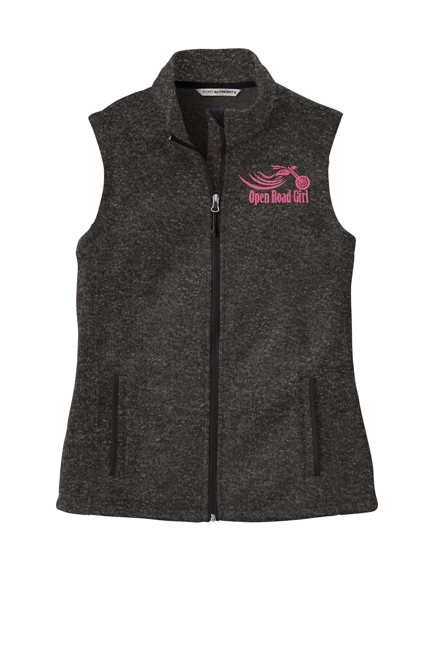 BLACK HEATHER Open Road Girl Sweater Fleece Vest- Choose your logo COLOR!