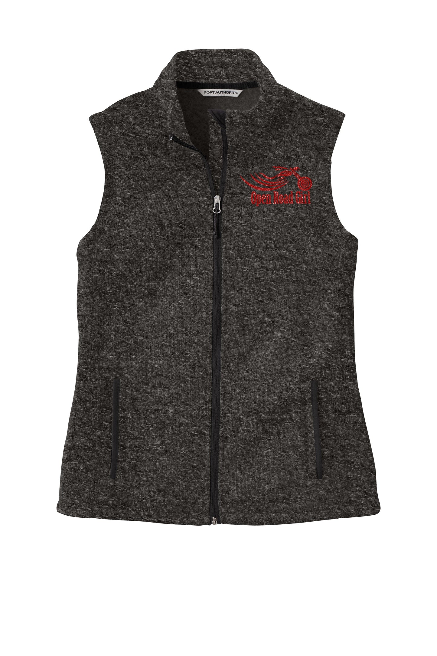 BLACK HEATHER Open Road Girl Sweater Fleece Vest- Choose your logo COLOR!