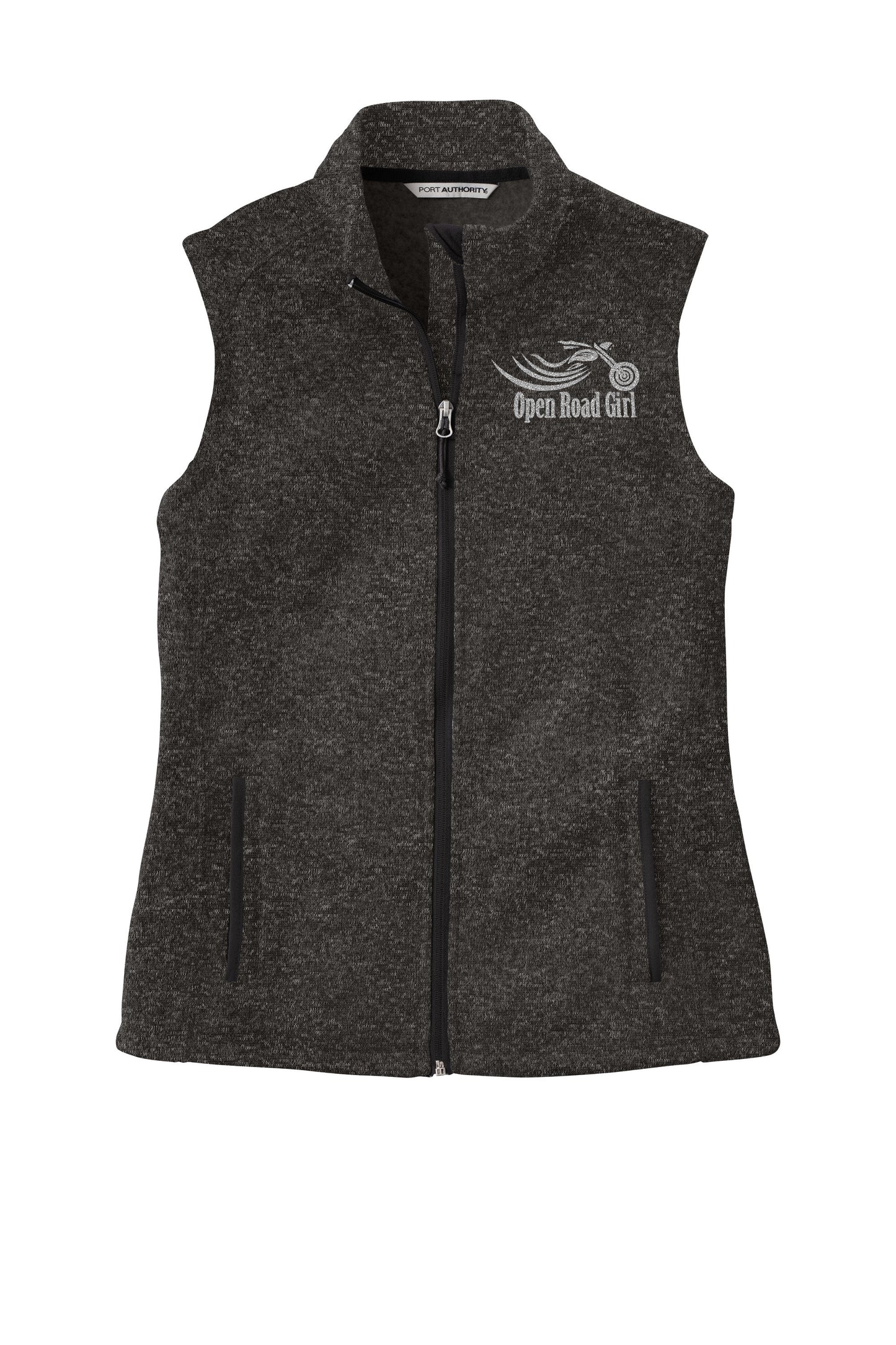 BLACK HEATHER Open Road Girl Sweater Fleece Vest- Choose your logo COLOR!