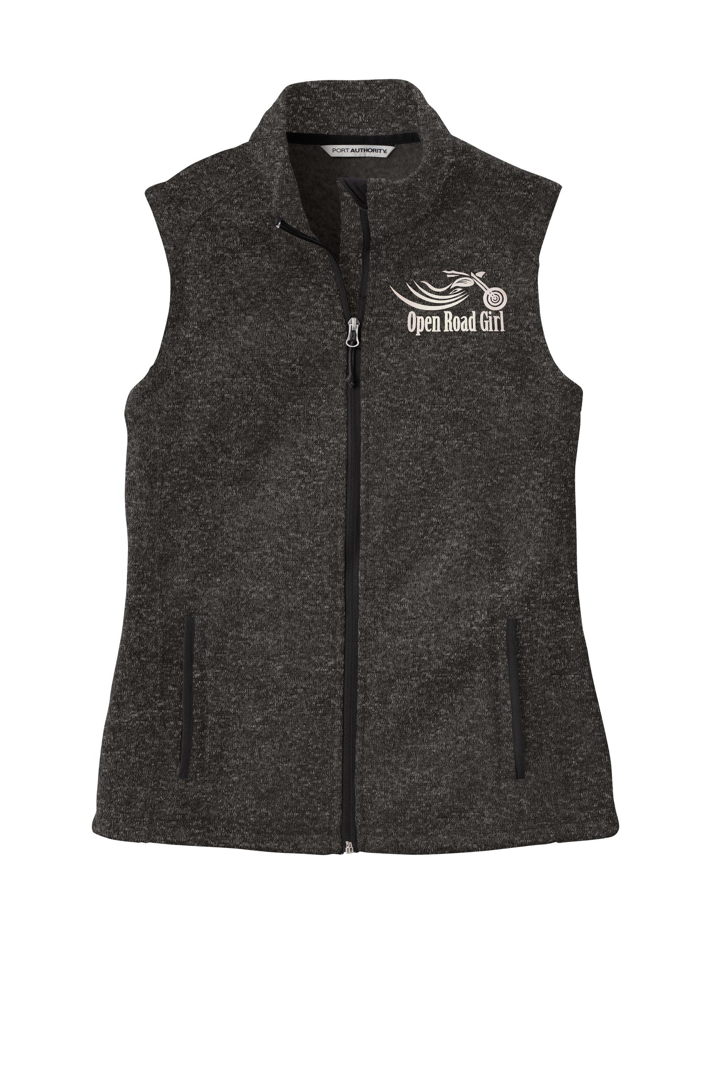 BLACK HEATHER Open Road Girl Sweater Fleece Vest- Choose your logo COLOR!