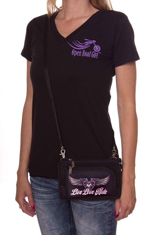 PURPLE Wing Live Love Ride Durable Canvas Hip Purse