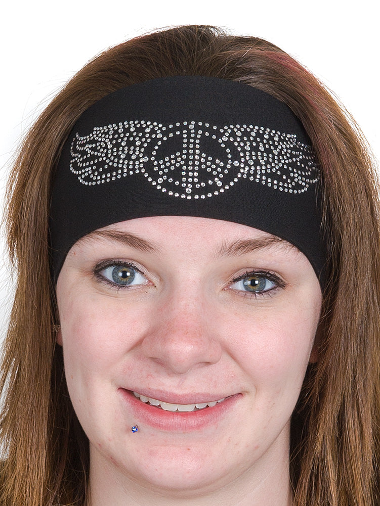 Tie-back Stretchy Rhinestone Bandana Peace with Wings Design, 4 Colors