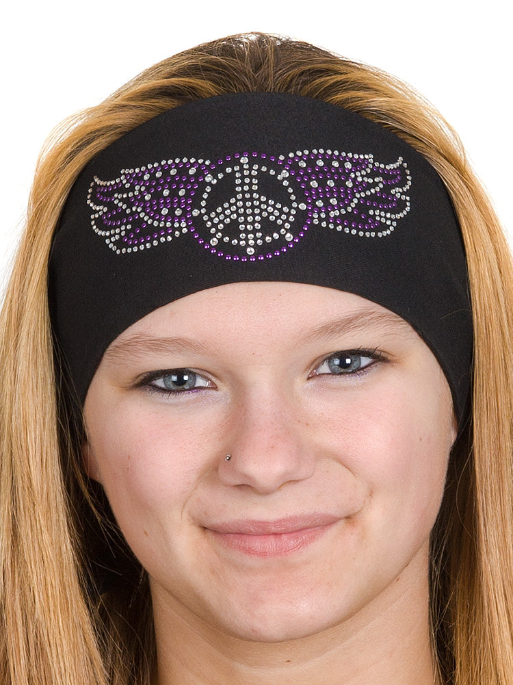 Tie-back Stretchy Rhinestone Bandana Peace with Wings Design, 4 Colors