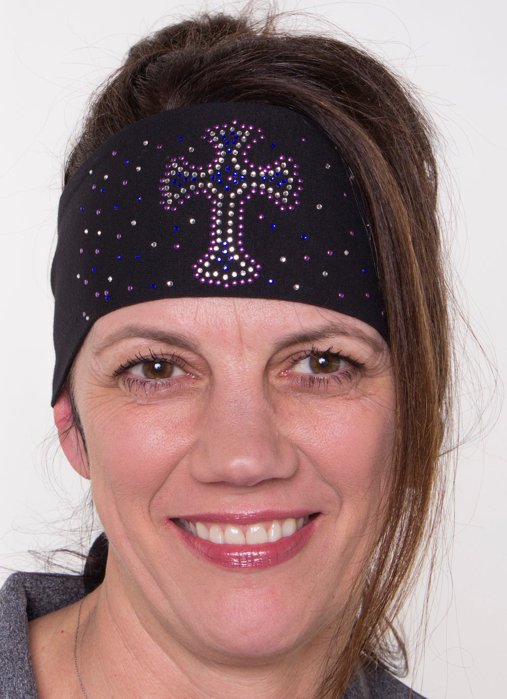 Tie-back Stretchy Rhinestone Bandana Cross with Scatter Stones Design