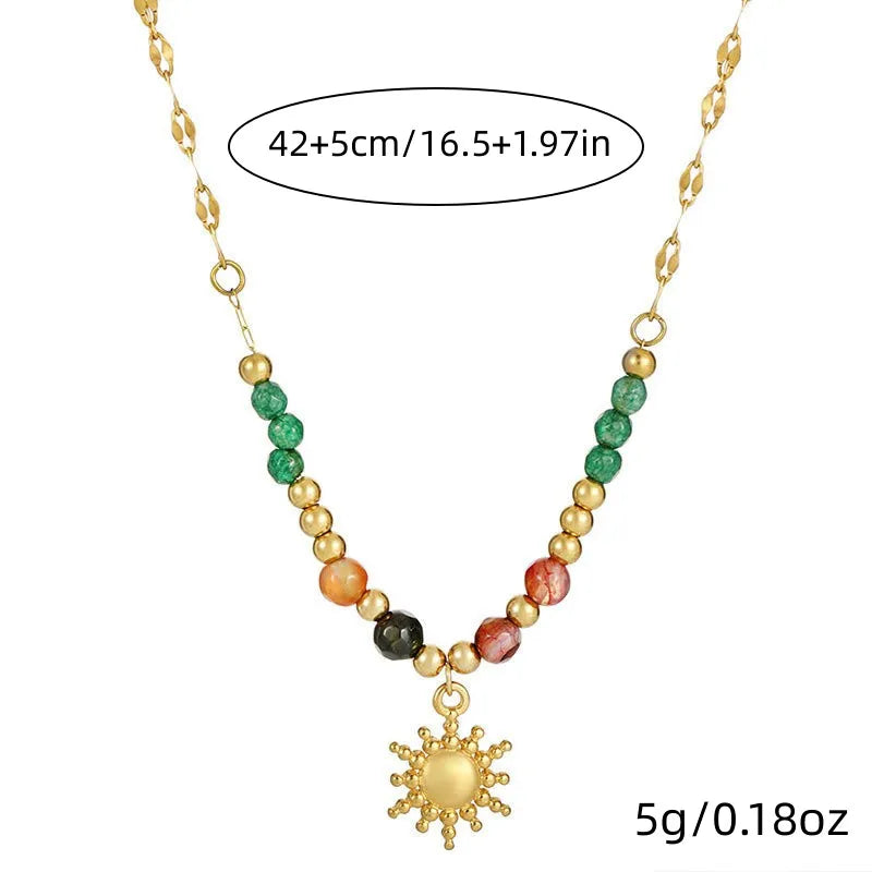 2 Pcs/Set Sun Flame Pendant Snake Choker Necklace for Women Water Drop Long Tassel Zircon Charm Chain Natural Stone Jewelry Gift