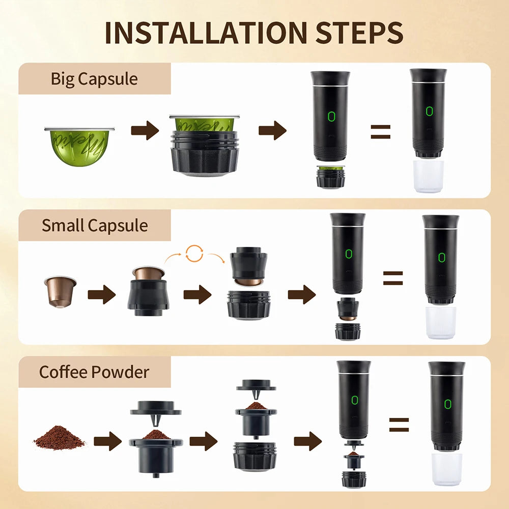 3-in-1 Portable Espresso Maker – Wireless Coffee Machine for Travel, Car & Camping