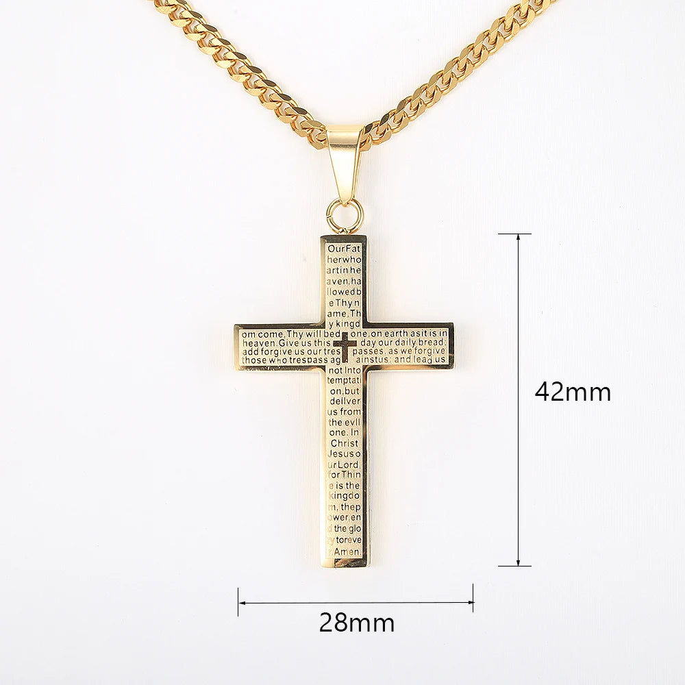 New - Cross Pendant Necklace for Men Women Jesus Christ Necklace Gold Black Silver Color Cuban Chain Religion Jewelry DKP684