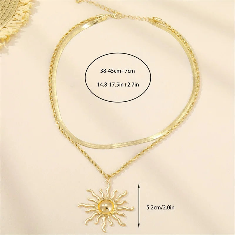 2 Pcs/Set Sun Flame Pendant Snake Choker Necklace for Women Water Drop Long Tassel Zircon Charm Chain Natural Stone Jewelry Gift