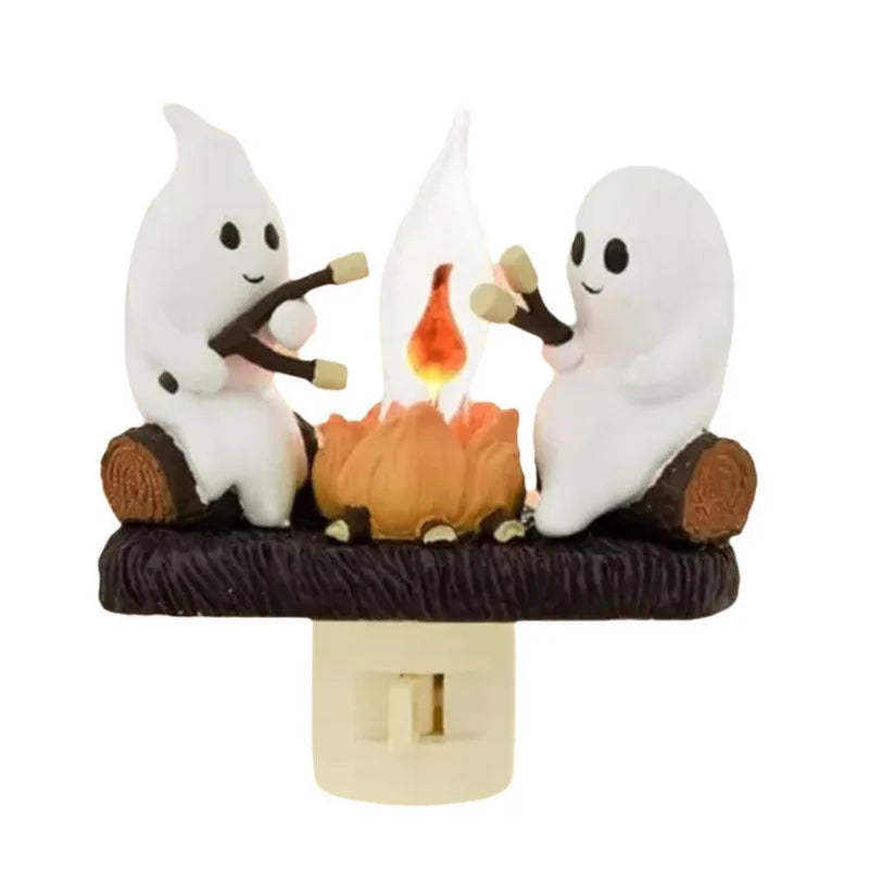 Halloween Ghost Campfire Night Light – Flickering Marshmallow Glow Lamp Gift