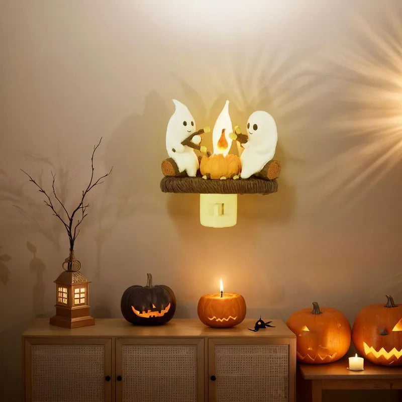 Halloween Ghost Campfire Night Light – Flickering Marshmallow Glow Lamp Gift