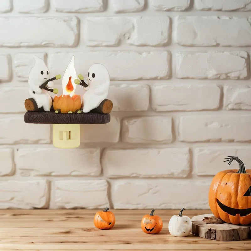 Halloween Ghost Campfire Night Light – Flickering Marshmallow Glow Lamp Gift