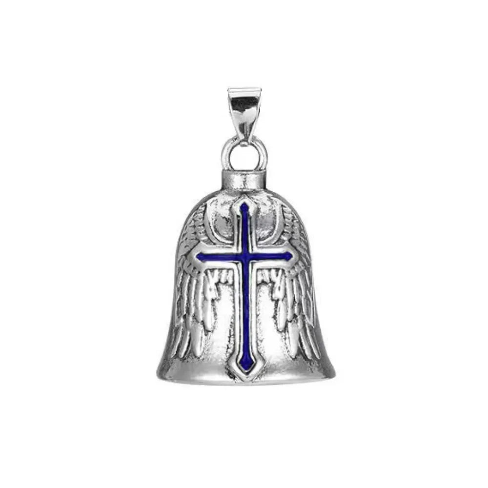 Vintage 3D Design Motorcycle Guardian Bell Retro Wing Design Biker Good Luck Charm Alloy Punk Style Evil Spirit Trap Bell Men