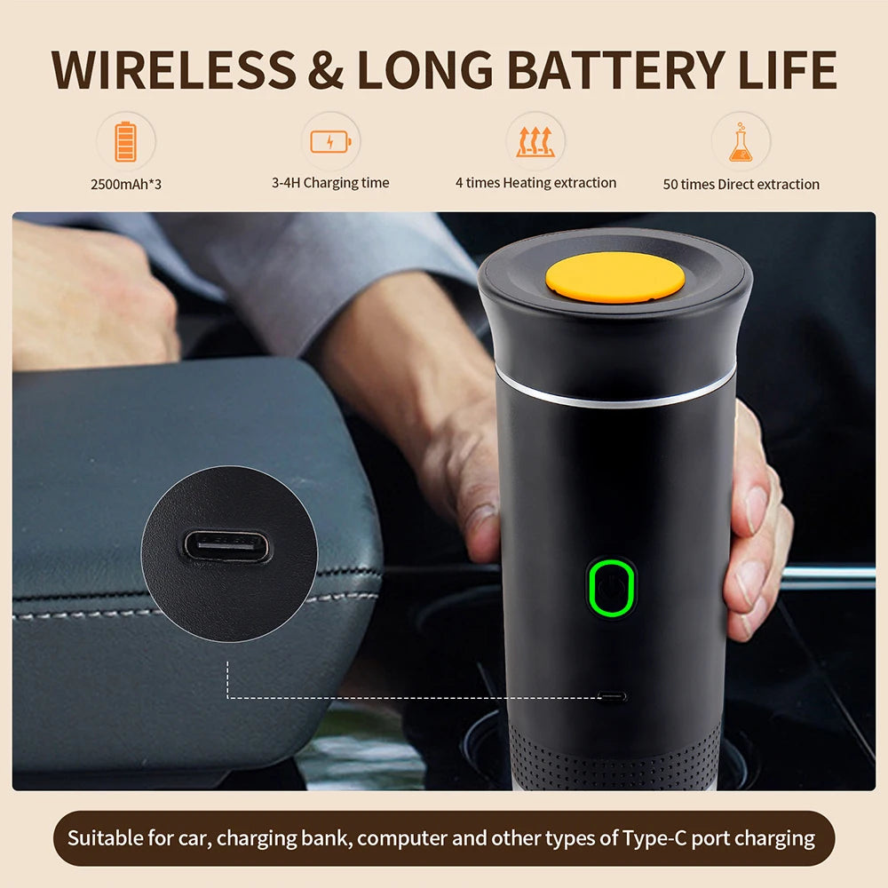 3-in-1 Portable Espresso Maker – Wireless Coffee Machine for Travel, Car & Camping