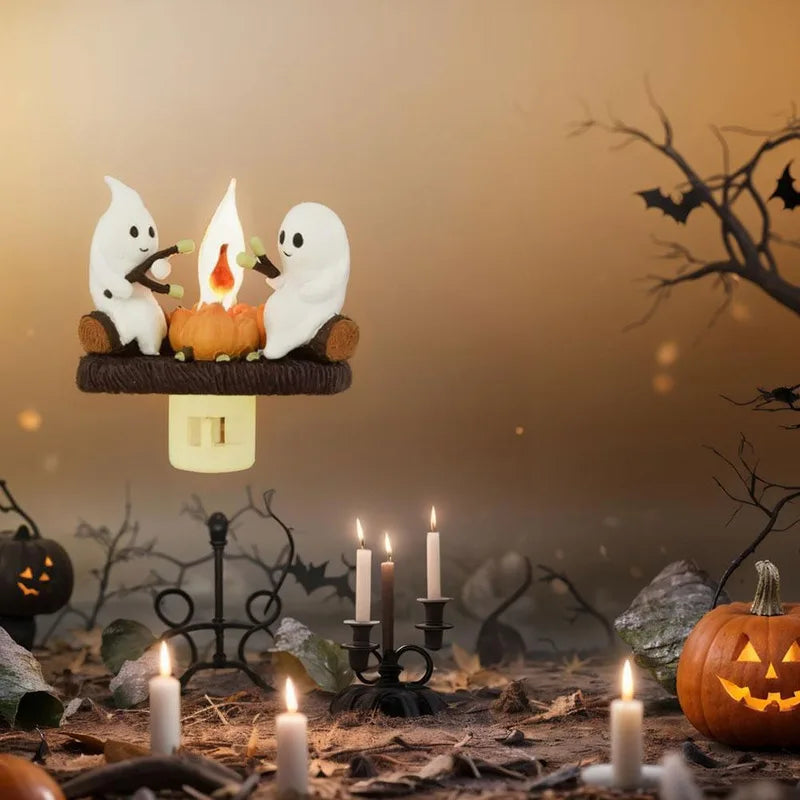 Halloween Ghost Campfire Night Light – Flickering Marshmallow Glow Lamp Gift