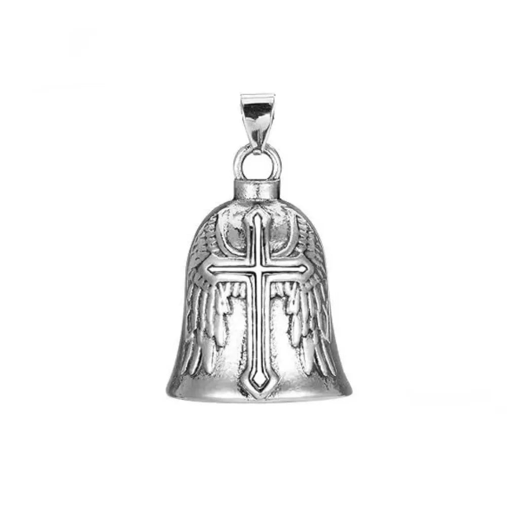 Vintage 3D Design Motorcycle Guardian Bell Retro Wing Design Biker Good Luck Charm Alloy Punk Style Evil Spirit Trap Bell Men