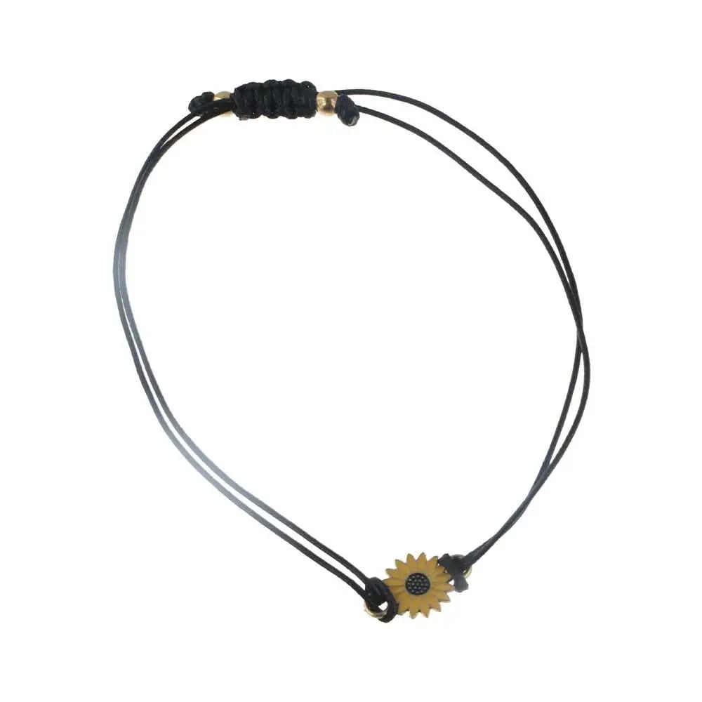 Temperament Black String Sunflower Bracelet for Love and Friendship - Woven Fashion Jewelry for Couples / Friends