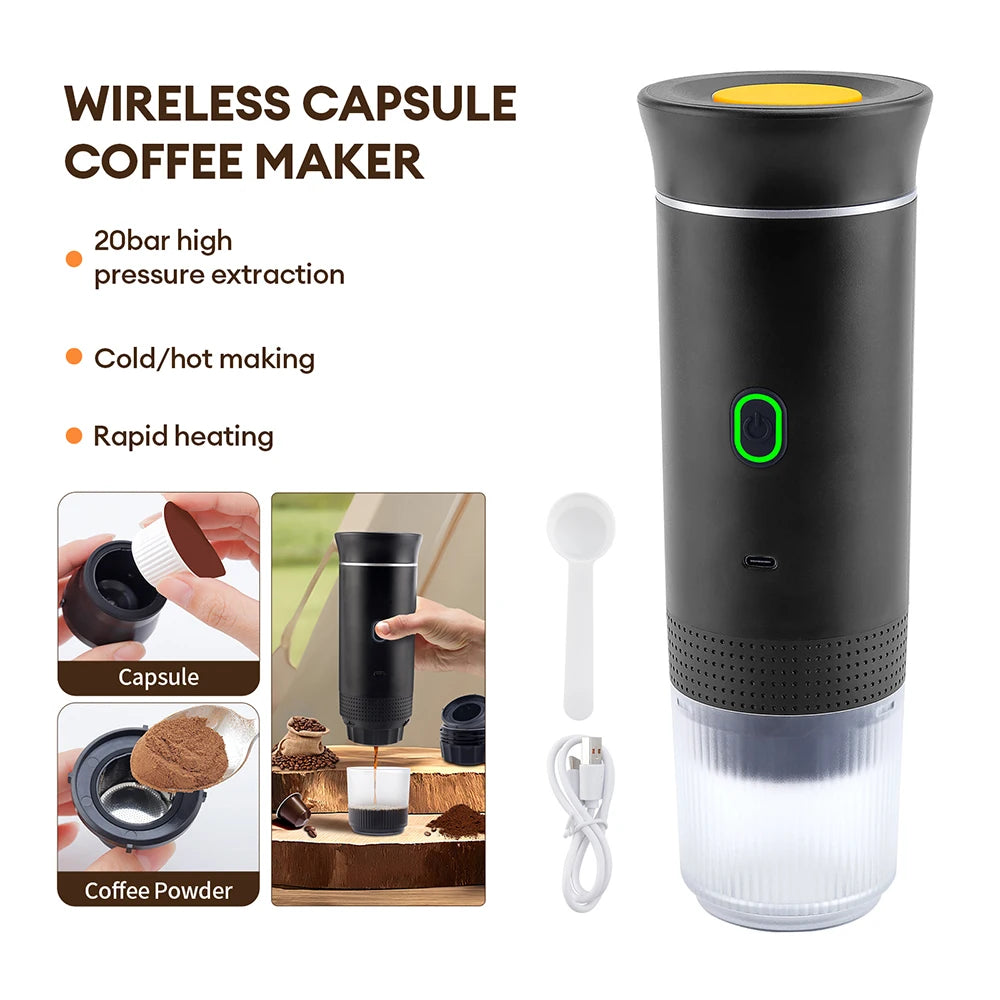 3-in-1 Portable Espresso Maker – Wireless Coffee Machine for Travel, Car & Camping