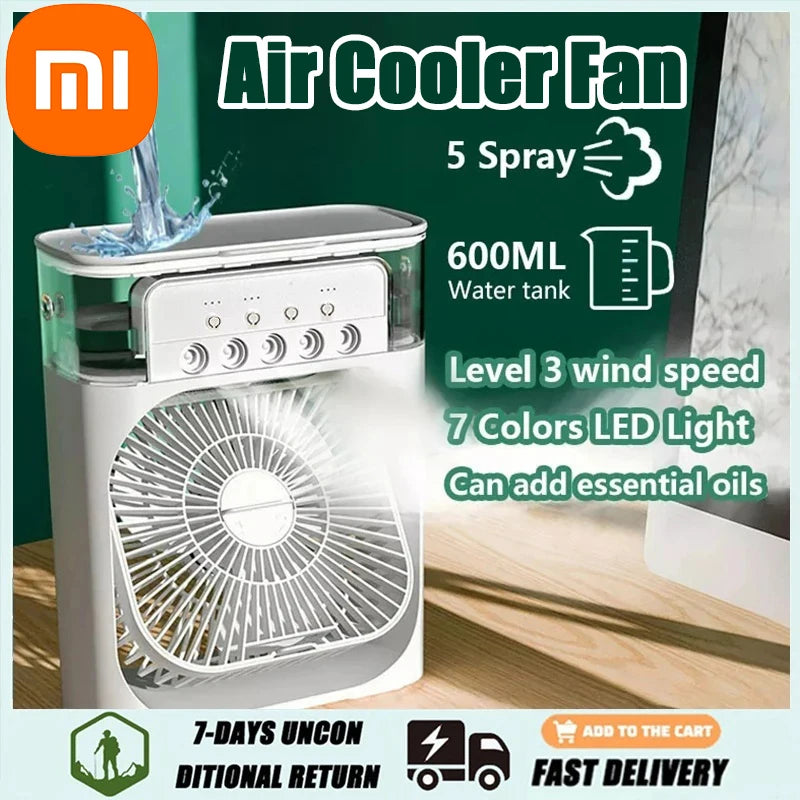 Xiaomi New 3-in-1 Fan Air Conditioner Household Small Air USB Electric Fan Air Cooler LED Night Light Water Mist Office Home