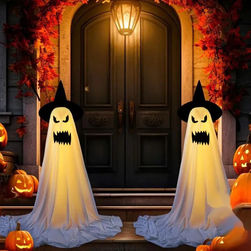 Halloween Decorations Outdoor Diy Large Lighted White Cloth Ghosts Cute Ghost With Led String Lights Home Porch Yard Deco