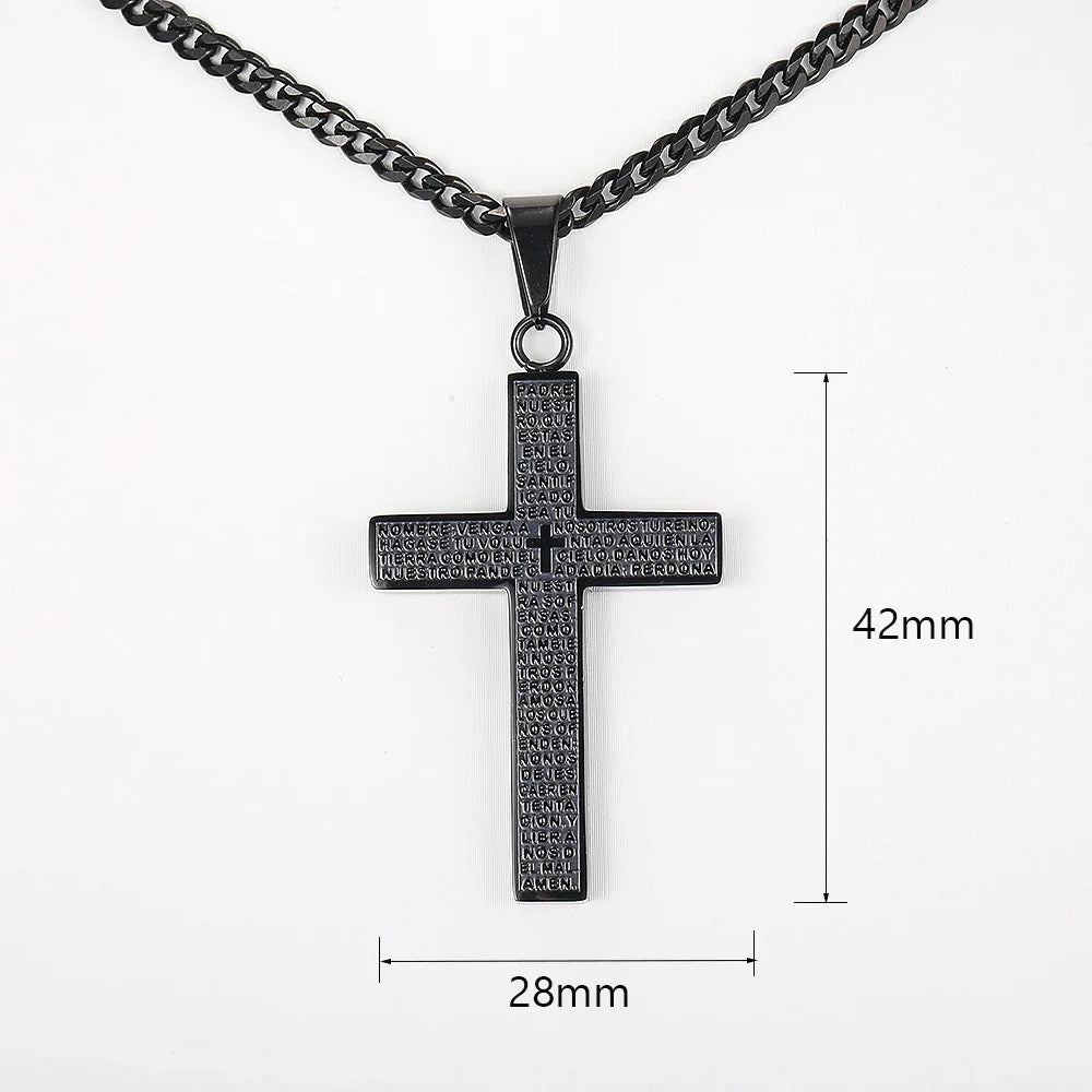 Cross Pendant Necklace for Men Women Jesus Christ Necklace Gold Black Silver Color Cuban Chain Religion Jewelry DKP684